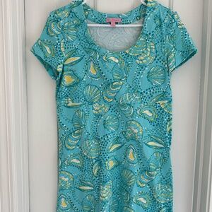 Lilly Pulitzer Dress Aqua & Yellow Sea Shells Print Size Small